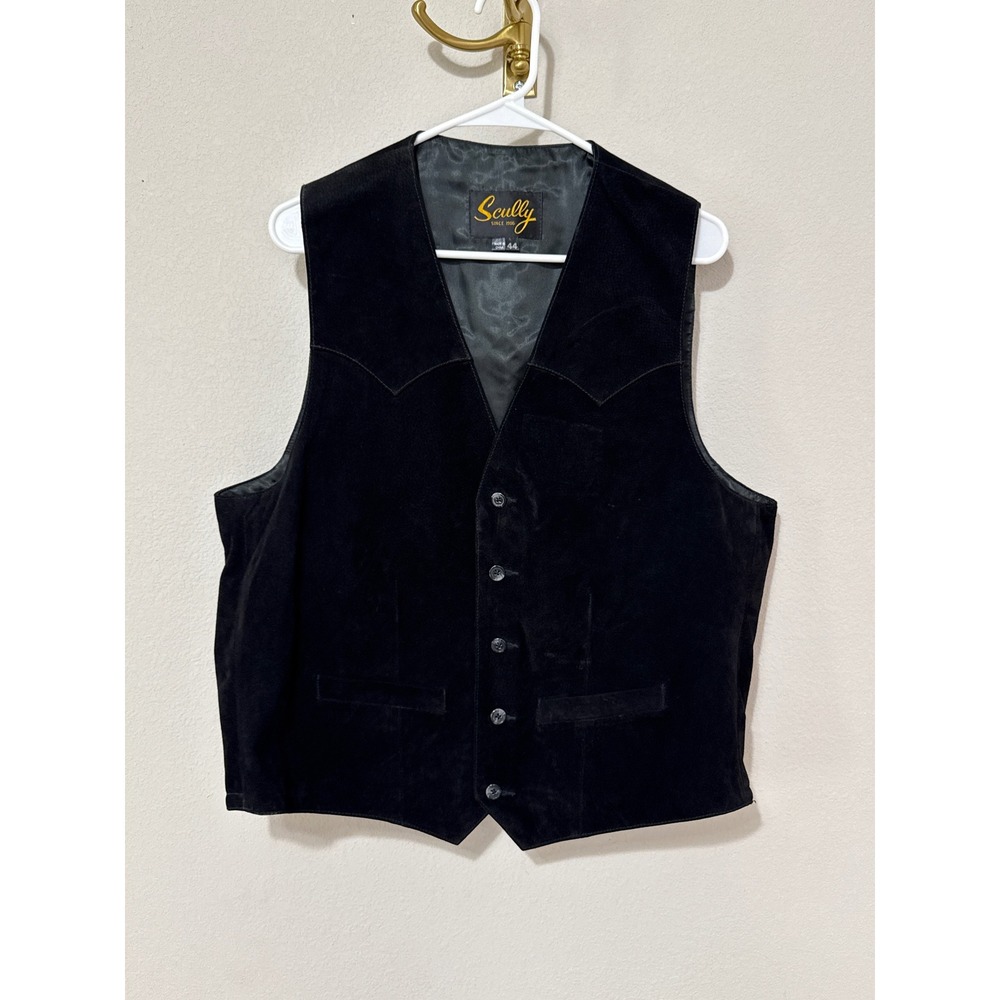 VTG Scully Black Suede Vest Mens 44/Large Leather Western Cowboy Button 90s READ
